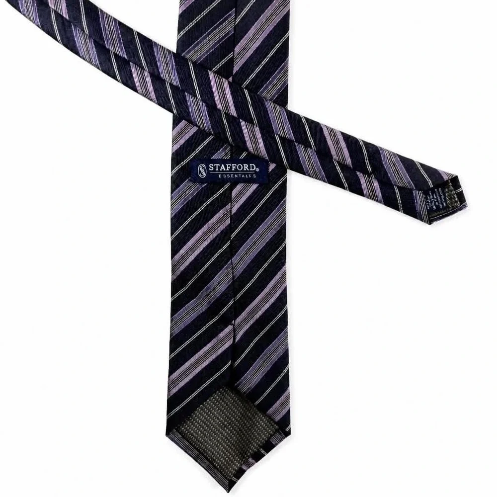 Stafford Essentials Tie Mens Navy Purple White Diagonal Stripe Polyester Necktie
